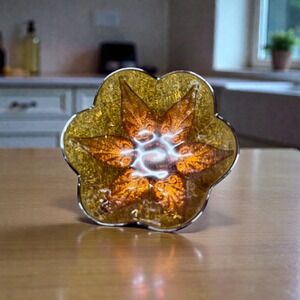 Vintage Indiana Tiara Amber Glass  Flower Trinket Dish Candy Bowl Accent Bowl